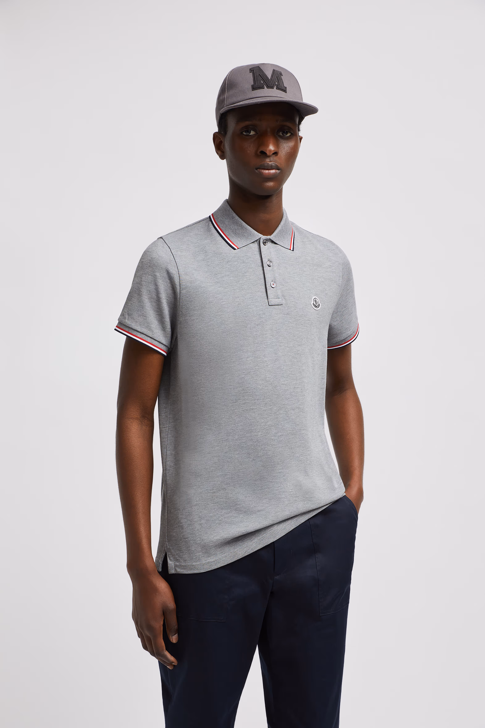 Tricolor-Trimmed Cotton Piquet Polo Shirt Men Light Grey Moncler 0